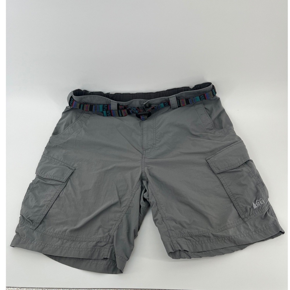 REI Cargo Shorts Mens L Gray Integrated Belt Hiking Gorpcore Outdoor Utility